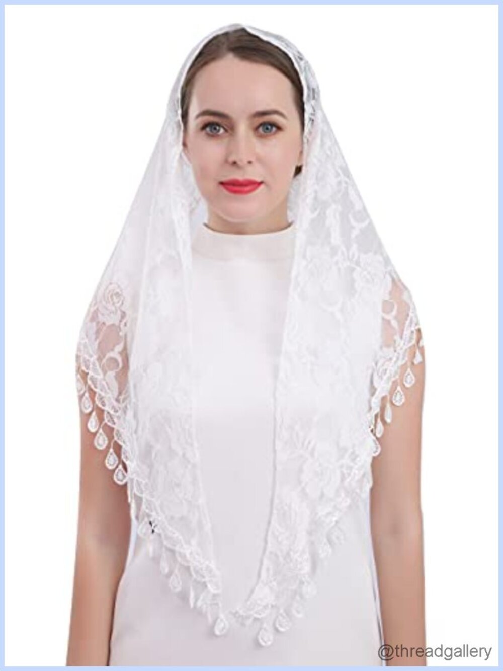 Lace Veil Triangle Mantilla Shawl Scarf Fringed Head Cover for Latin Mass